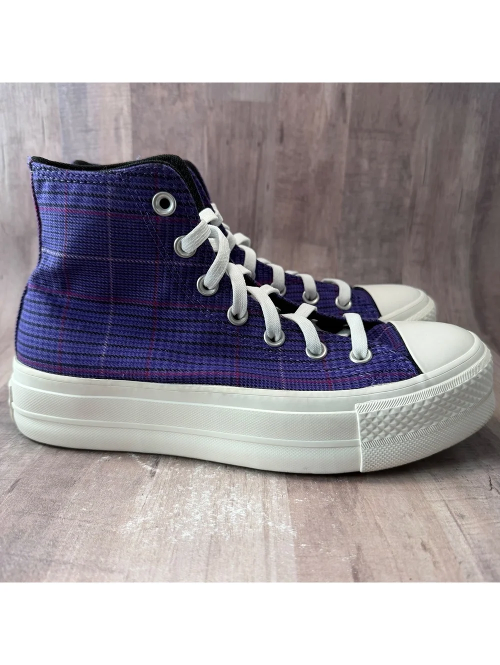 Converse All Star Lift Hi Shoes Women's 7.5 Plaid Court Purple Platform Sneaker